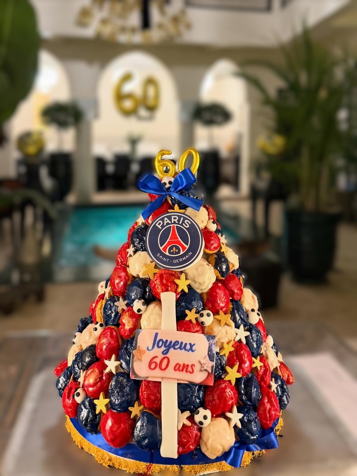 Cake design sur le thème du football pour un anniversaire de 60 ans à Marrakech